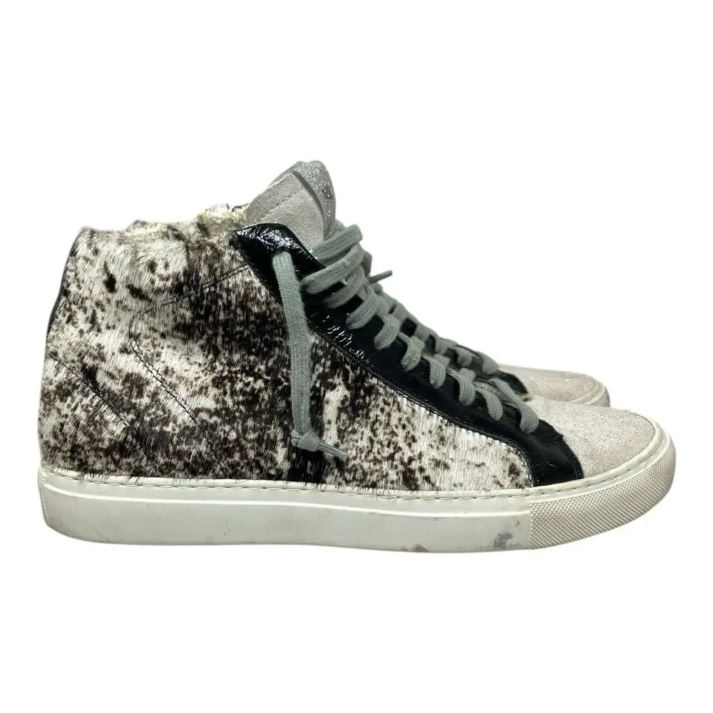 P448 Pony Hair High Tops Womens 8 Cowhide Zip Sneakers Streetwear Luxe Casual‎